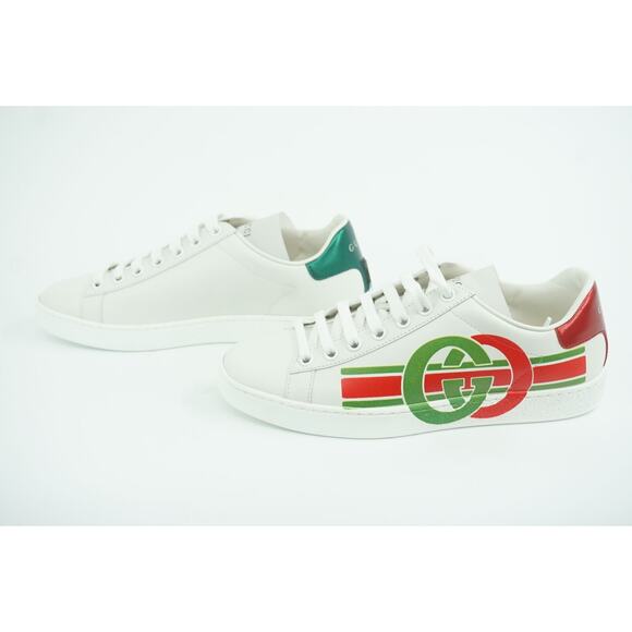 Gucci White Leather Ace Green Red GG Logo Low Top Sneakers SZ 34.5 Lace Up - Picture 4 of 12